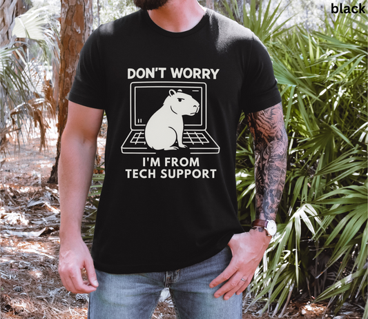 Capybara Tech Support T Shirt - Geek Gift, Funny Computer Nerd Graphic Tee, for IT Workers, Programmer Humor, Animal Shirt