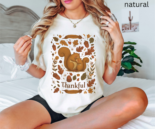 Thanksgiving Squirrel T Shirt Fall Autumn Graphic Tee Woodland Animal Lover Gift Cozy Nature Aesthetic Clothing
