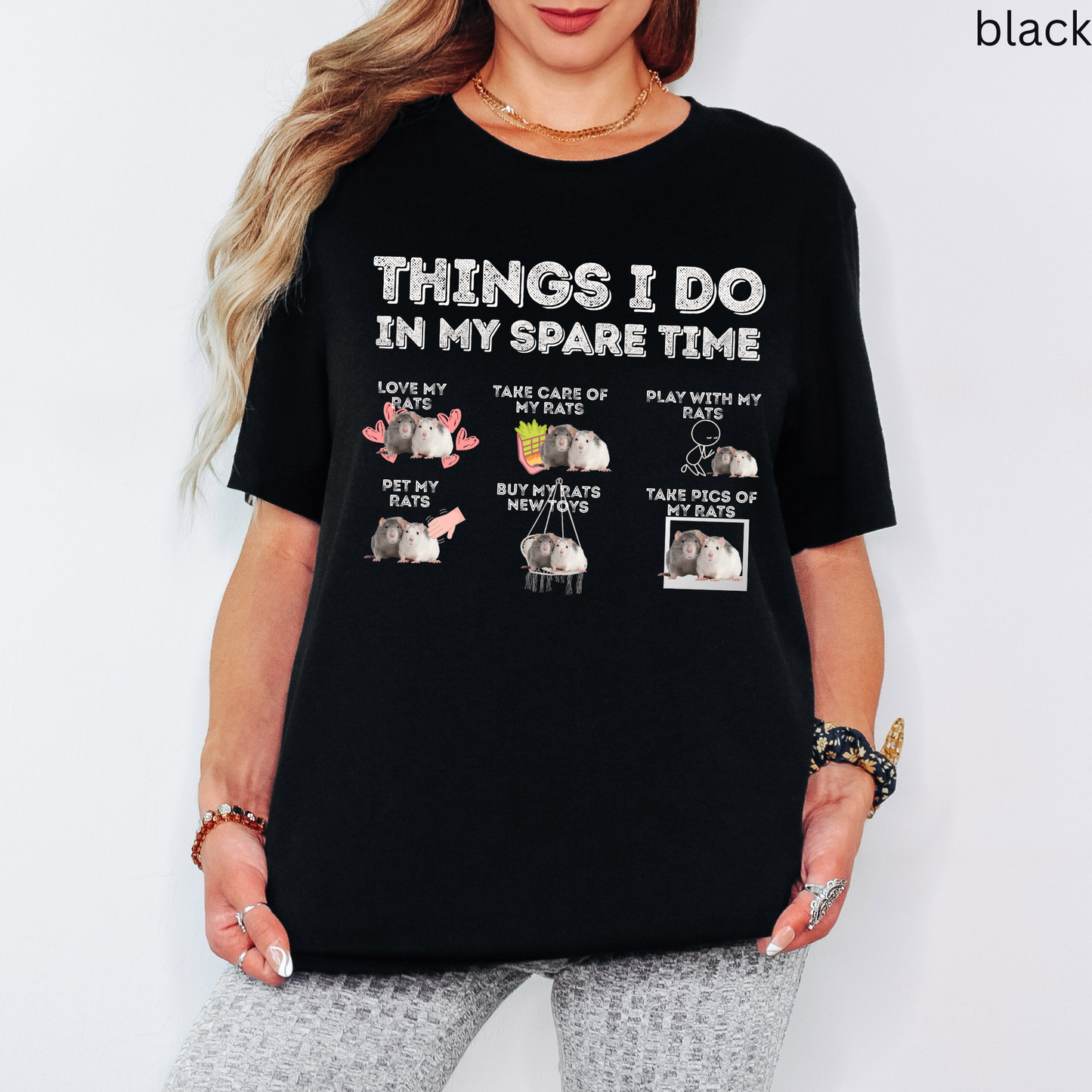 Rat Lover T-Shirt | Things - Do in My Spare Time Graphic Tee, Cute Pet Rat Owner Shirt, for Rodent Lovers & Animal Gift Idea