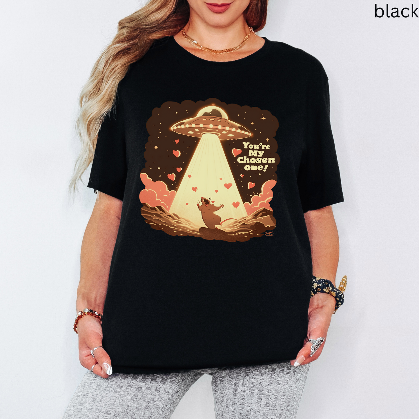 Funny Alien Abduction T-Shirt - You are My Chosen One Rat Graphic Tee, for Rodent Lovers, Sci-Fi Fans & Quirky Valentine Gift